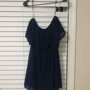 Navy blue cold shoulder dress